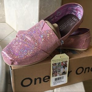 TOMS pink glitter shoes